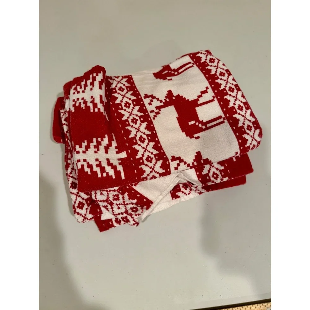 Eddie Bauer Home Flannel Pillowcases Red White‎ Reindeer Fair Isle Set of 3